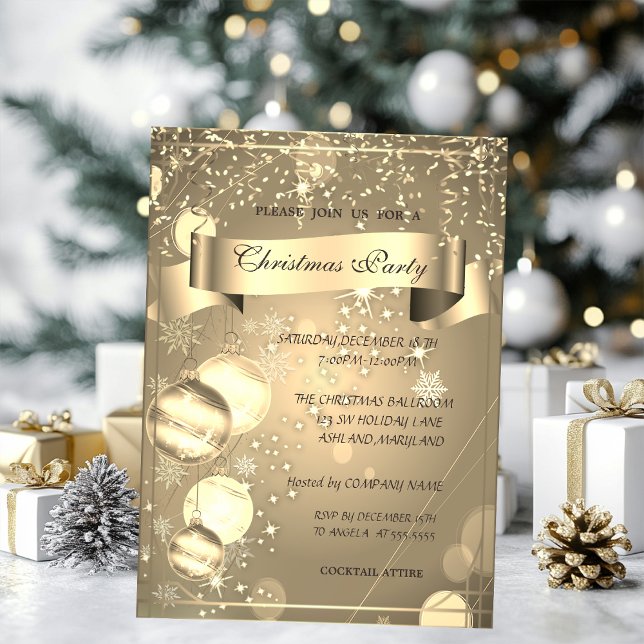 Gold,Christmas Balls  Company Christmas Party Invitation (Creator Uploaded)