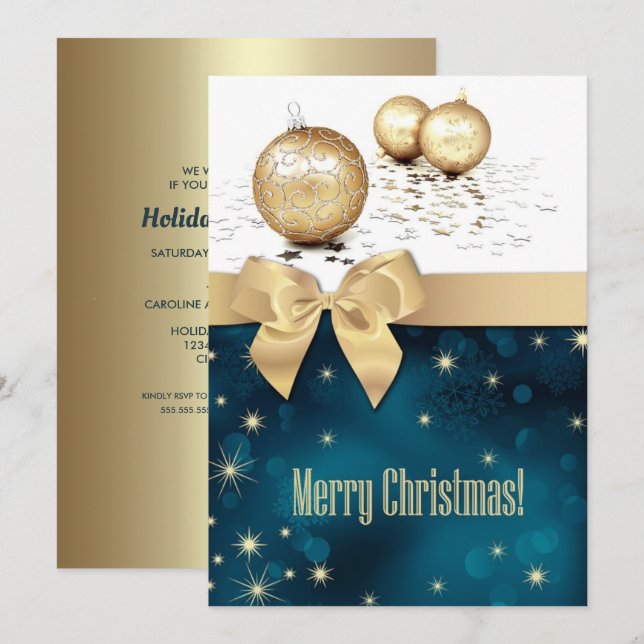 Gold Christmas Balls Holiday Party  Invitation (Front/Back)