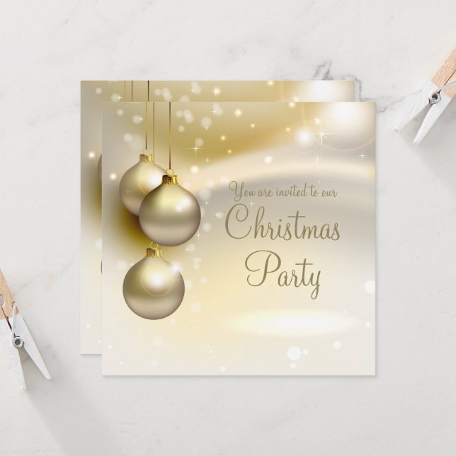 Gold Christmas Balls on Gold Christmas Party Invitation (Front/Back In Situ)