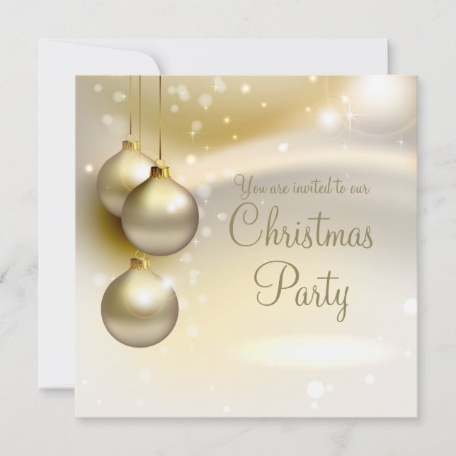 Gold Christmas Balls on Gold Christmas Party Invitation (Front)