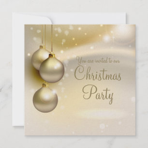 Gold Christmas Balls on Gold Christmas Party Invitation