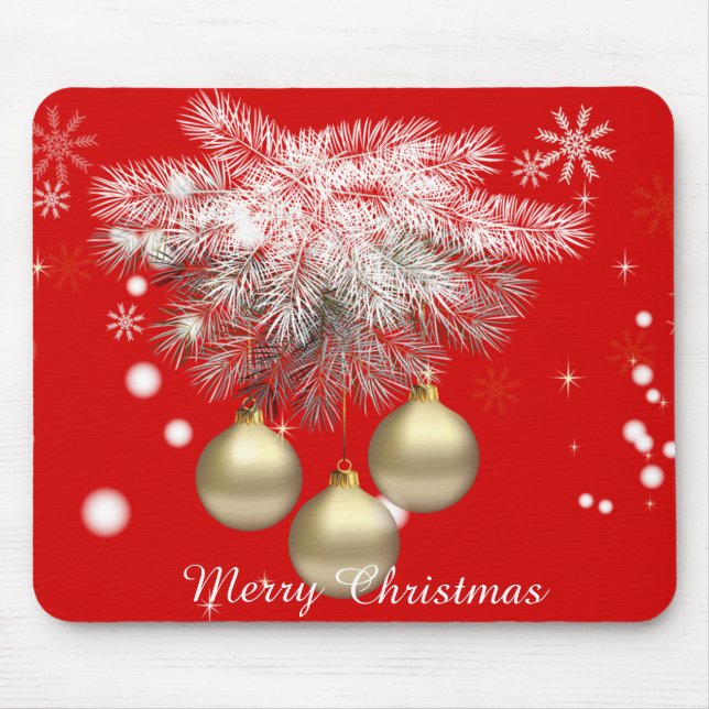 Gold Christmas Balls & Silver Pine Christmas Mouse Mat (Front)