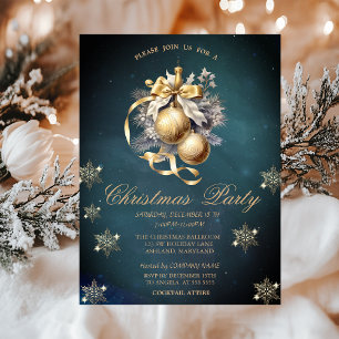 Gold Christmas Balls,Snowflakes Vintage Company Invitation