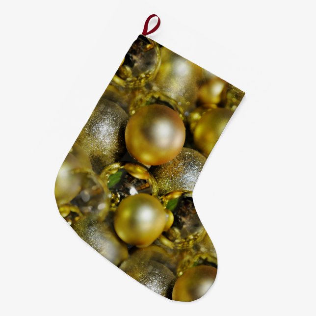 Gold Christmas Baubles Large Christmas Stocking (Front (Hanging))