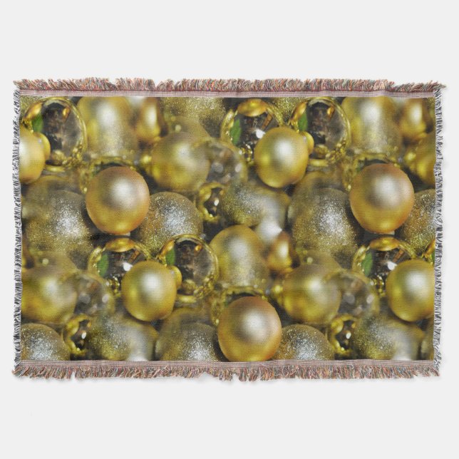 Gold Christmas Baubles Throw Blanket (Front)