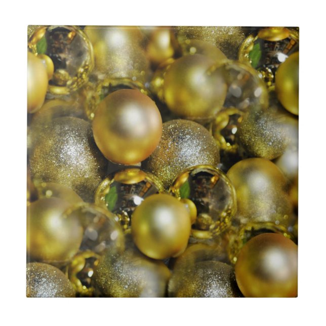 Gold Christmas Baubles Tile (Front)