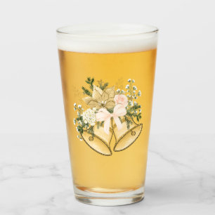 Gold Christmas Bell Star WhiteFlower Glass Tumbler