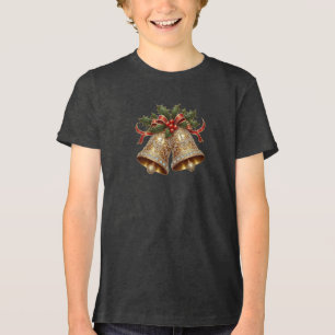 Gold Christmas Bells Boys T-Shirt Tri-Blend Shirt