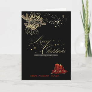 Gold Christmas Bells,Candle Merry Christmas Holiday Card
