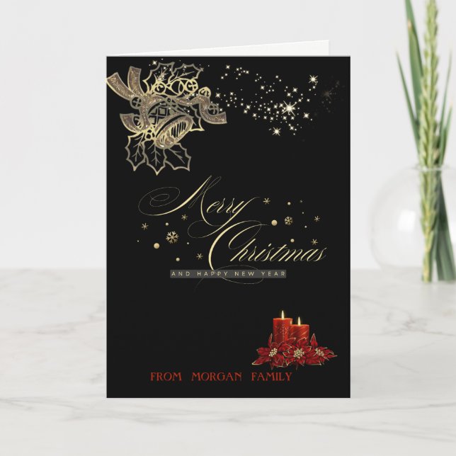  Gold Christmas Bells,Candle Merry Christmas Holiday Card (Front)
