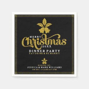 Gold Christmas Bells Dinner Party Design Napkin