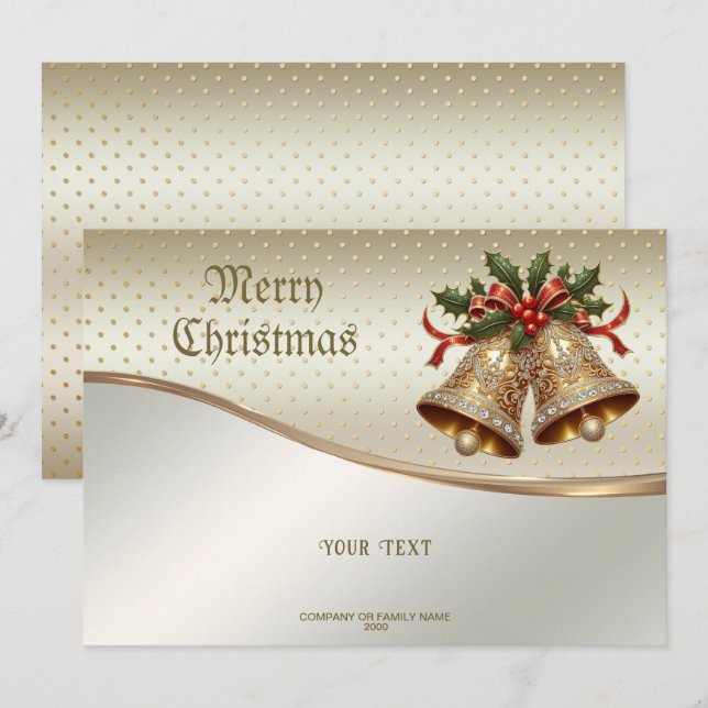 Gold Christmas Bells Holiday Card (Front/Back)