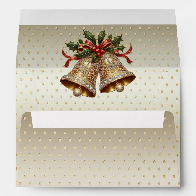 Gold Christmas Bells Holiday Envelope (Back (Bottom))