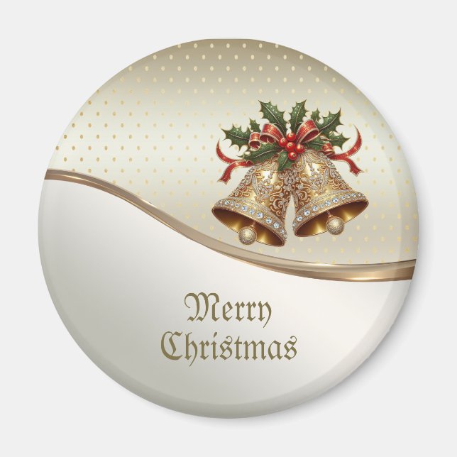 Gold Christmas Bells Holiday Magnet (Front)