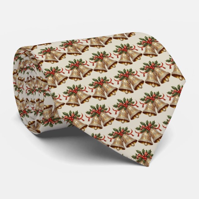 Gold Christmas Bells Holiday Neck Tie (Rolled)