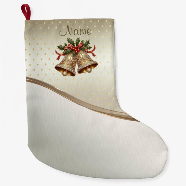 Gold Christmas Bells Holiday Stocking (Front)