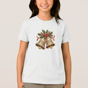 Gold Christmas Bells Holiday T-Shirt Tri-Blend Shirt