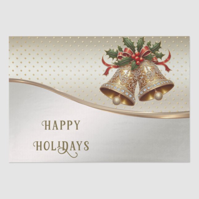 Gold Christmas Bells Holiday Tissue Paper (Front)