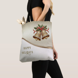 Gold Christmas Bells Holiday Tote Bag