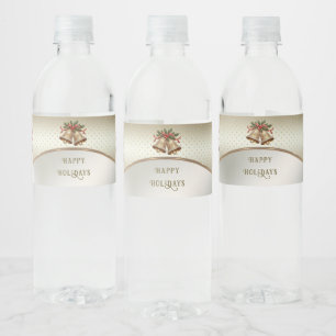 Gold Christmas Bells Holiday Water Bottle Label