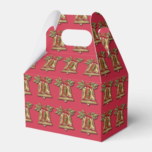Gold Christmas Bells Red Holiday Favour Box (Front Side)