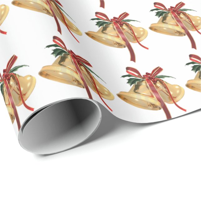 gold Christmas bells with ribbon Wrapping Paper (Roll Corner)