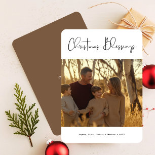 Gold Christmas Blessing Faith Based Family Photo  Holiday Card