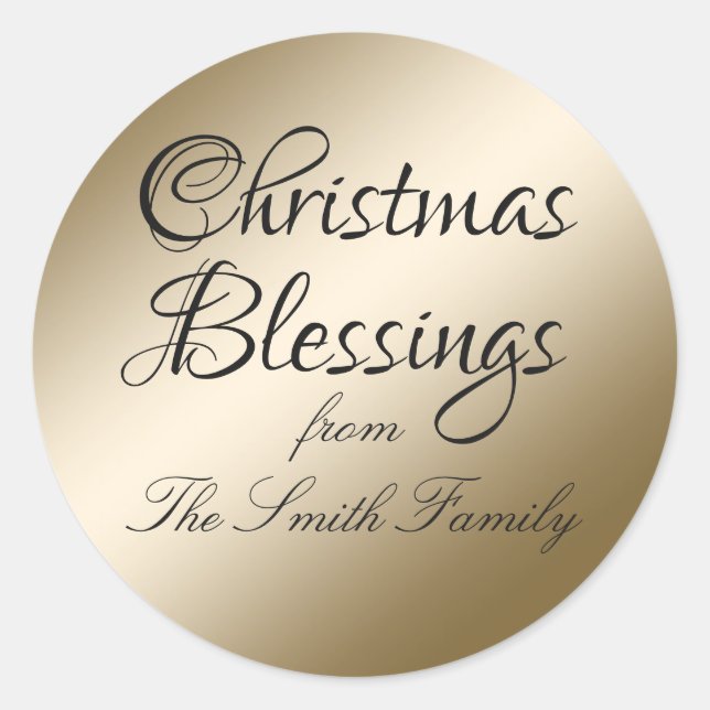 Gold Christmas Blessings Calligraphy Classic Round Sticker (Front)