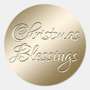 Gold Christmas Blessings Calligraphy Classic Round Sticker