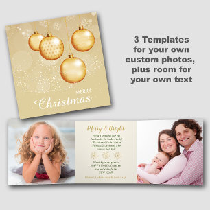Gold Christmas Bulbs 3 Photo Template
