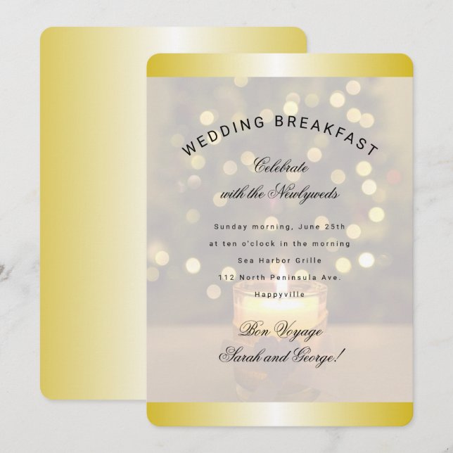 Gold Christmas Candle Wedding Breakfast Invitation (Front/Back)