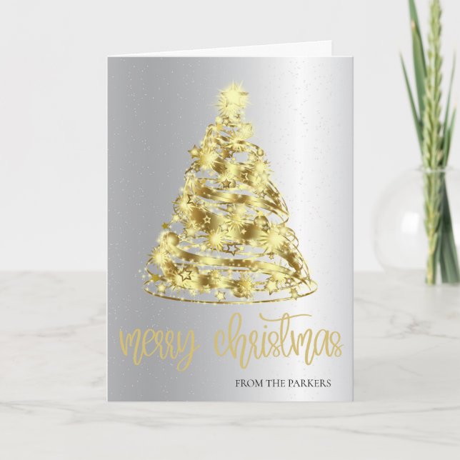 Gold Christmas Cards | Elegant Sparkle Tree  (Front)