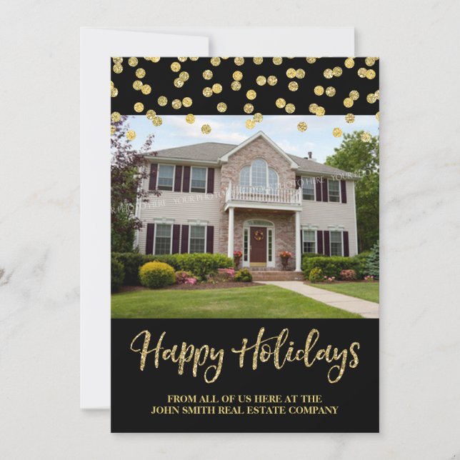Gold Christmas Confetti Photo Card Real Estate (Front)