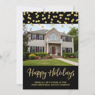 Gold Christmas Confetti Photo Card Real Estate