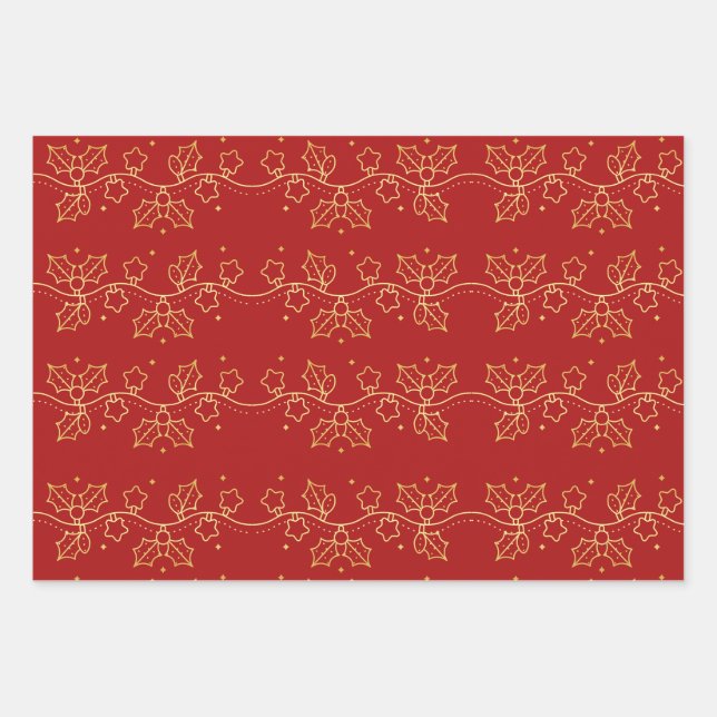 Gold Christmas Decorations Pattern  Wrapping Paper Sheet (Front)