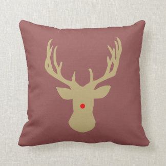 Gold Christmas deer antler pillow with a red nose