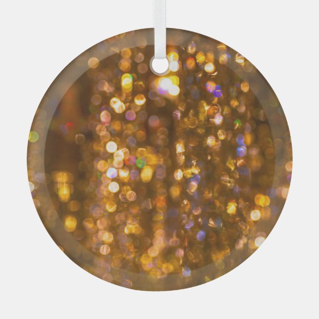 Gold Christmas: Defocused Abstract Background Glass Tree Decoration (Front)