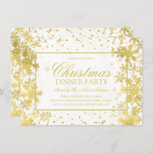 Gold Christmas Dinner Party Winter Snowflakes Invitation