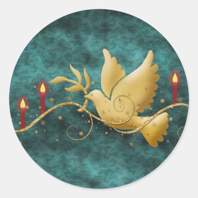 Gold Christmas dove of peace candles Classic Round Sticker (Front)
