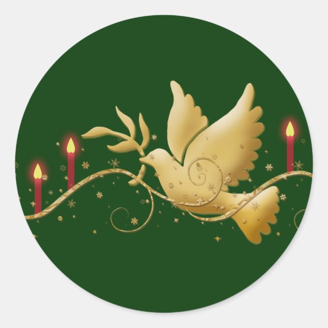 Gold Christmas dove of peace candles Classic Round Sticker (Front)