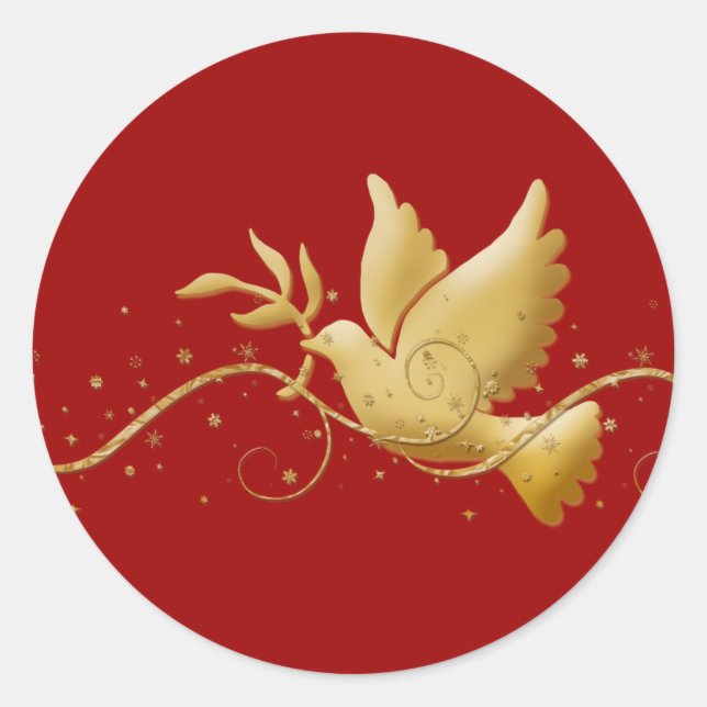 Gold Christmas dove of peace christian event stick Classic Round Sticker (Front)