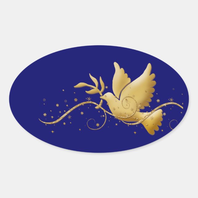 Gold Christmas dove of peace christian event stick Oval Sticker (Front)