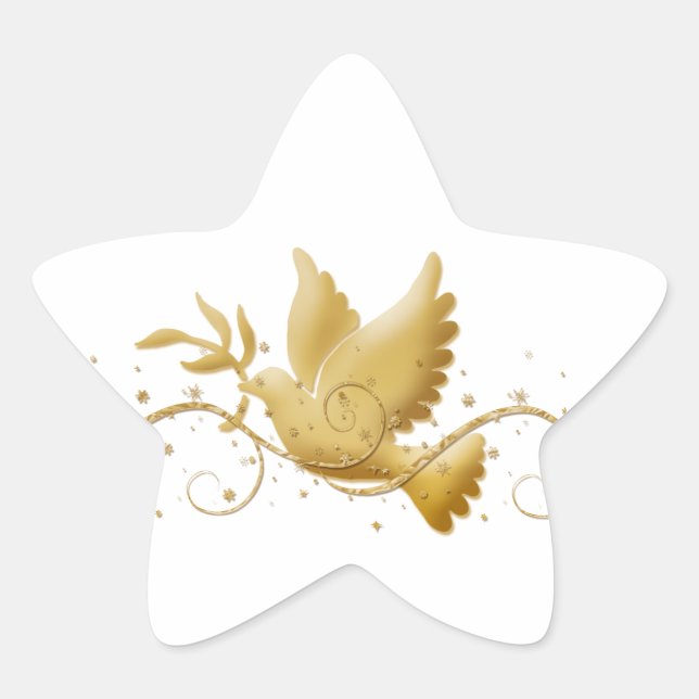 Gold Christmas dove of peace christian event stick Star Sticker (Front)