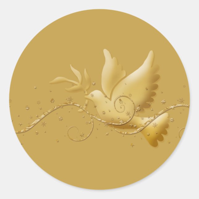 Gold Christmas dove peace elegant chic Classic Round Sticker (Front)