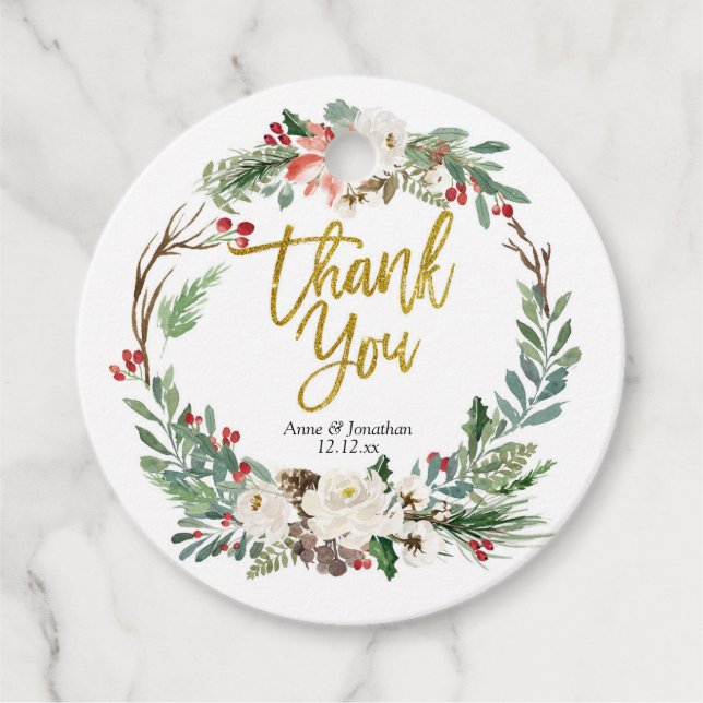 Gold Christmas Floral Thank You Tag (Front)