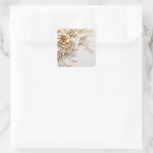Gold Christmas Flowers and Berries Sparkle Square Sticker