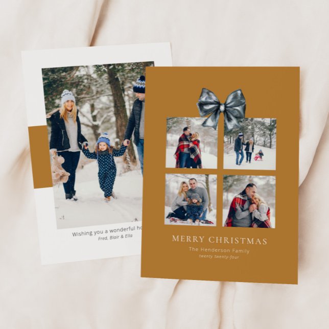 Gold Christmas Gift Box Collage with Ribbon Bow Holiday Card (Creator Uploaded)