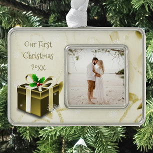Gold Christmas Gift Framed Ornament