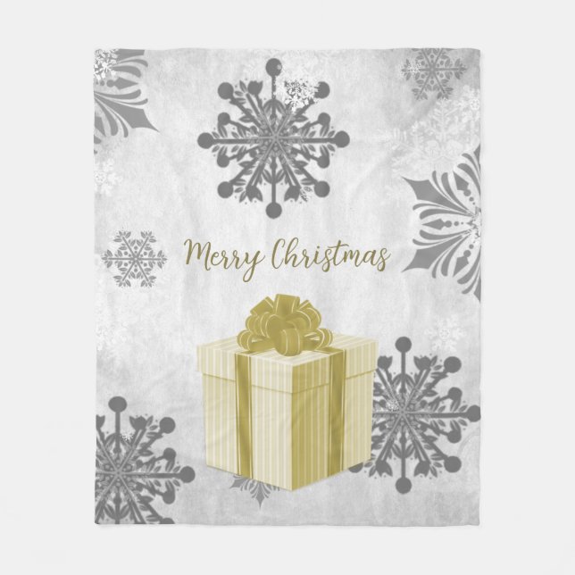 Gold Christmas Gift Holiday Fleece Blanket (Front)