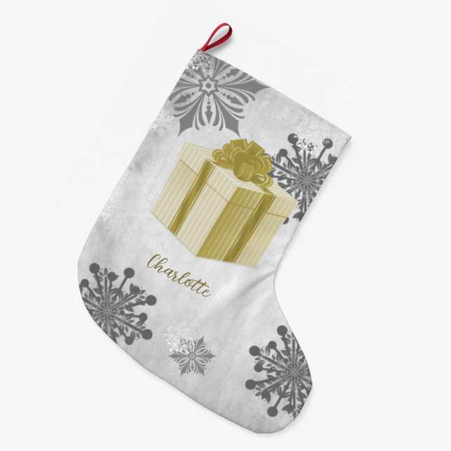 Gold Christmas Gift Holiday Stocking (Front (Hanging))